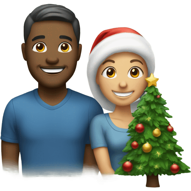 smiling couple by christmas tree emoji