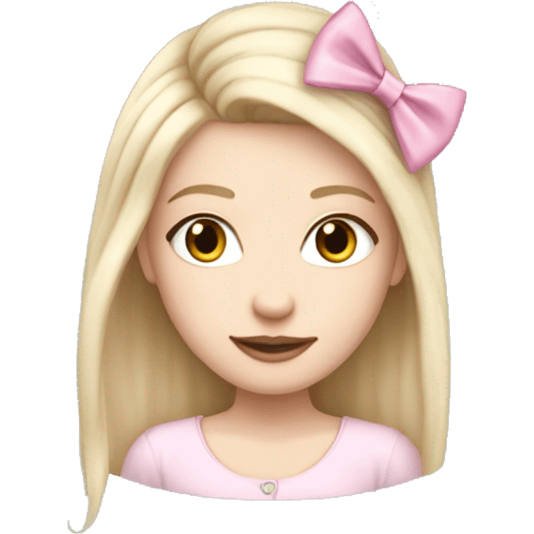 pale skinned girl with light pink bows in hair. hair is blonde with pink and dark brown streas emoji