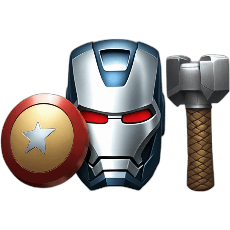 Iron man with thor's hammer and Captainn America's Shield emoji