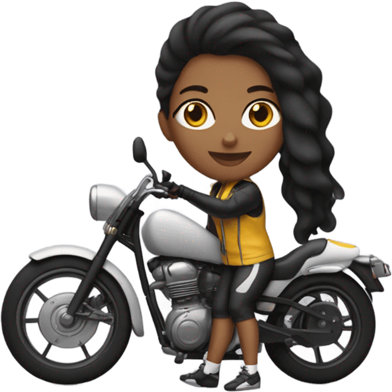 chica de pelo negro y piel clara en moto deportiva emoji