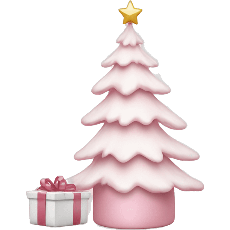 Light pink Christmas gifts under a white Christmas tree  emoji