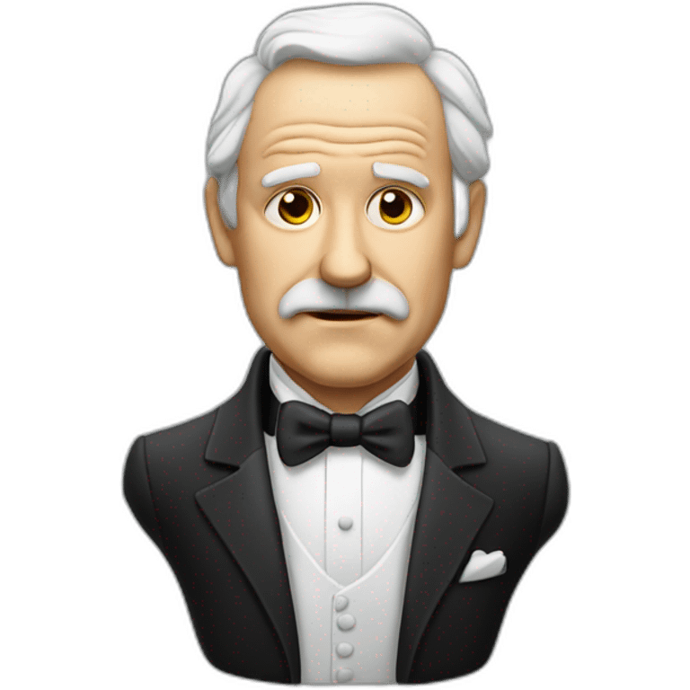 bust of an old white man in a tuxedo with a big frown emoji