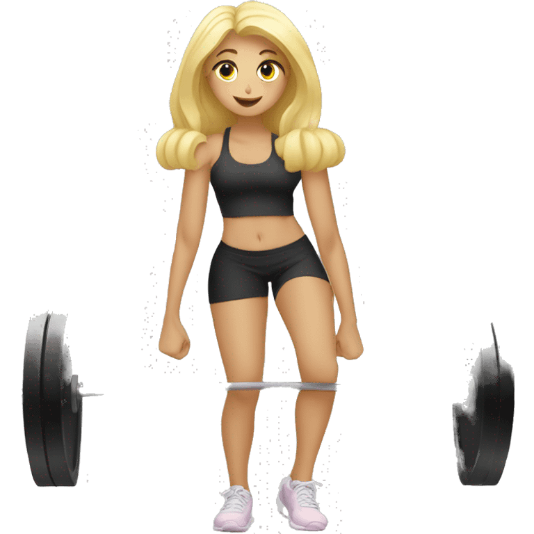 Blonde girl doing squats with barbell emoji