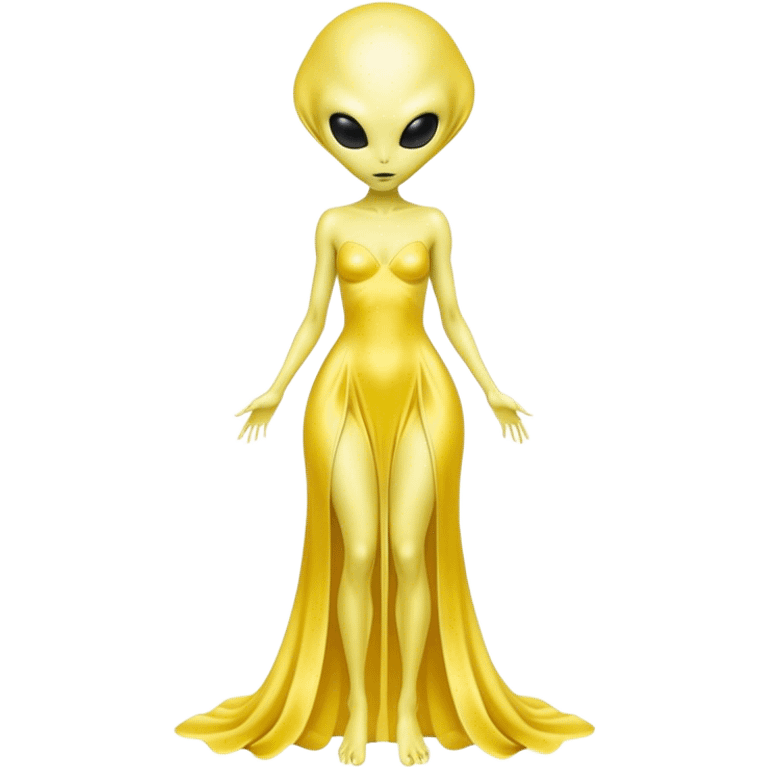 white alien woman, full body in jellow  dress emoji