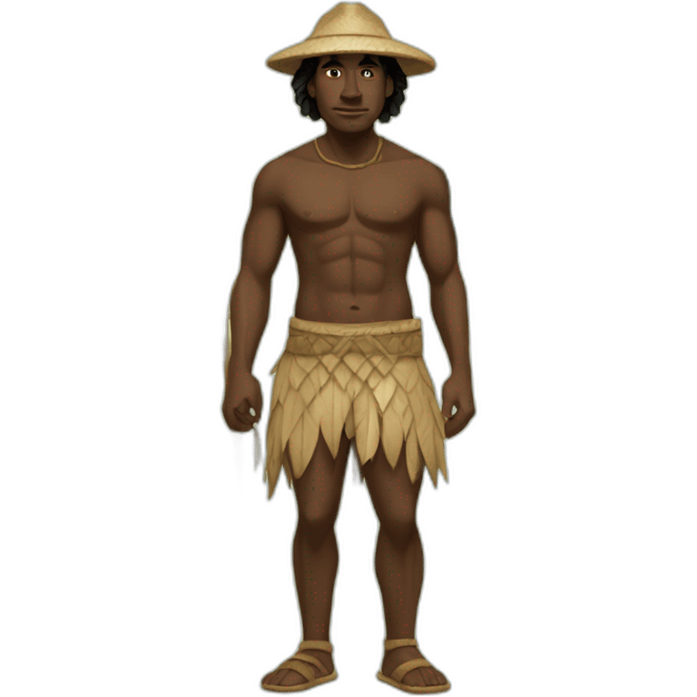 aborigine black man in shorts made of palm leaves with spear in hand emoji