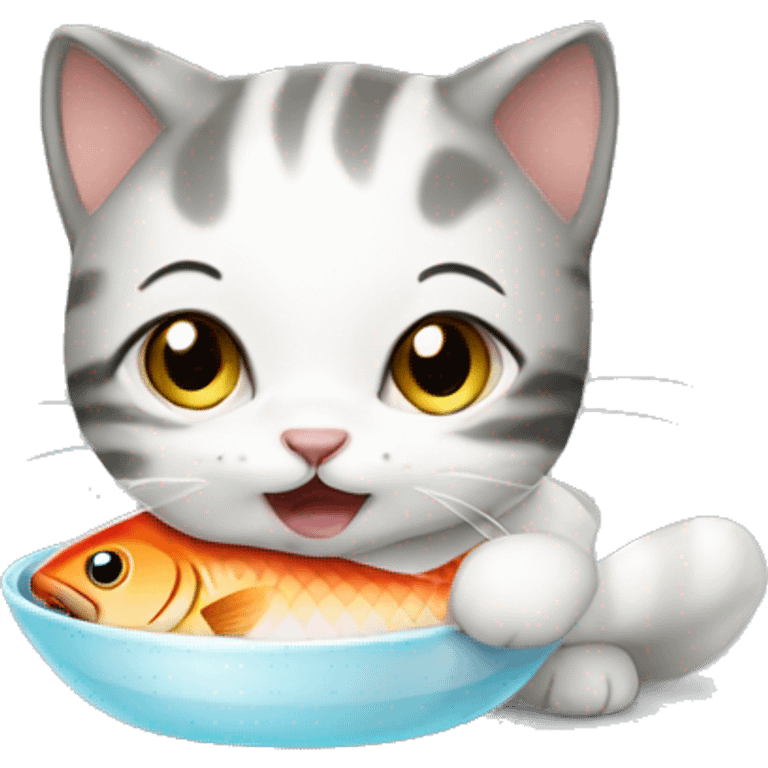 Cute baby cat eating a fish emoji