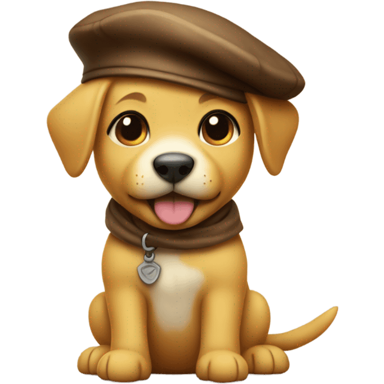 yellow puppy wearing a brown beret emoji