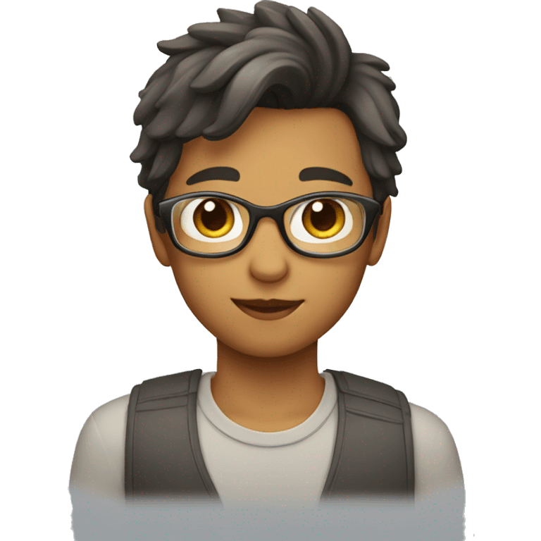 Boy with oval shape wearing rectangular glass with silky hair emoji