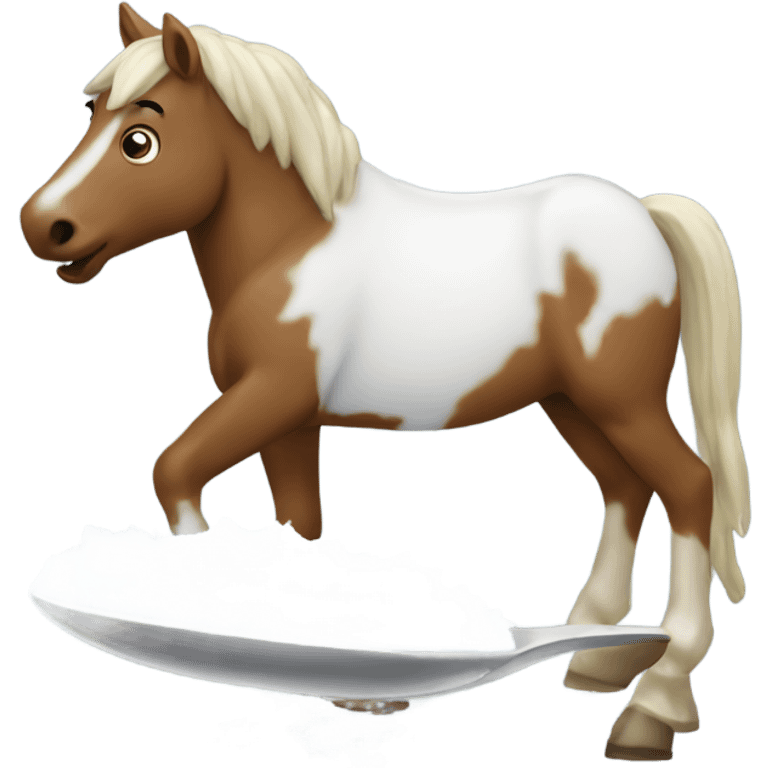 Horse eating snow off spoon emoji