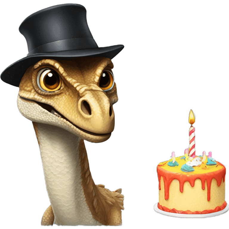 Velociraptor with a birthday hat emoji