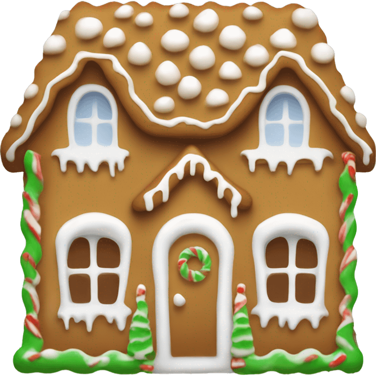 gingerbread house with beige and white icing sugar emoji