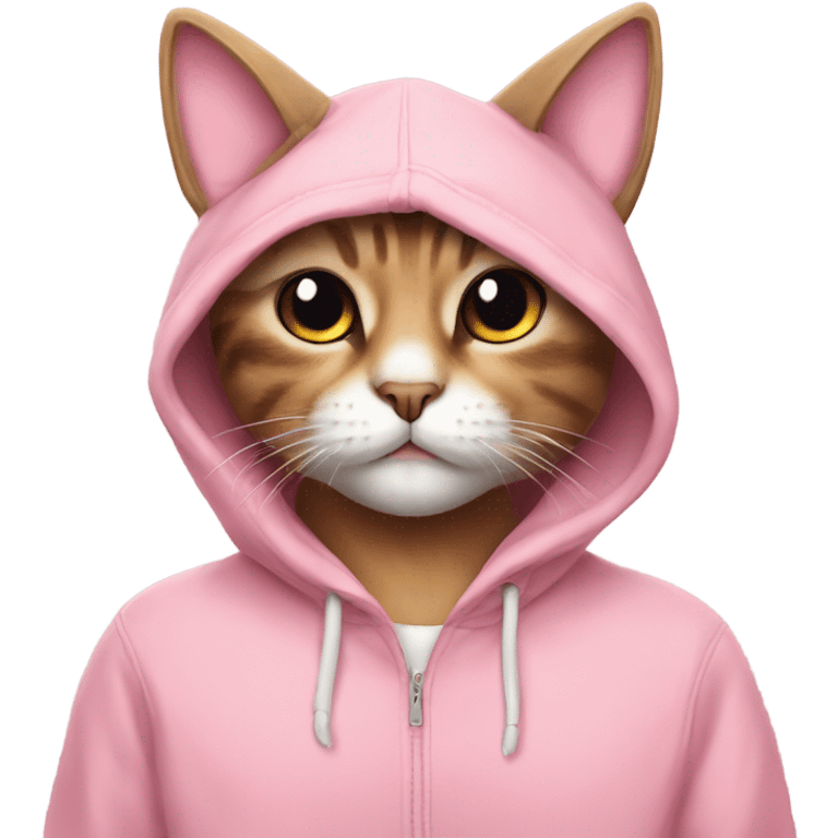 Cat wearing a pik hoodie with maskara and blush emoji