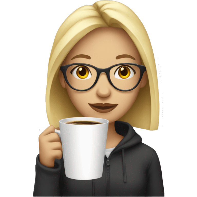 Blond girl with glasses drinking coffee  emoji