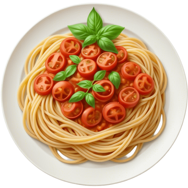 Spaghetti Napoli on a plate,nice basil on top emoji