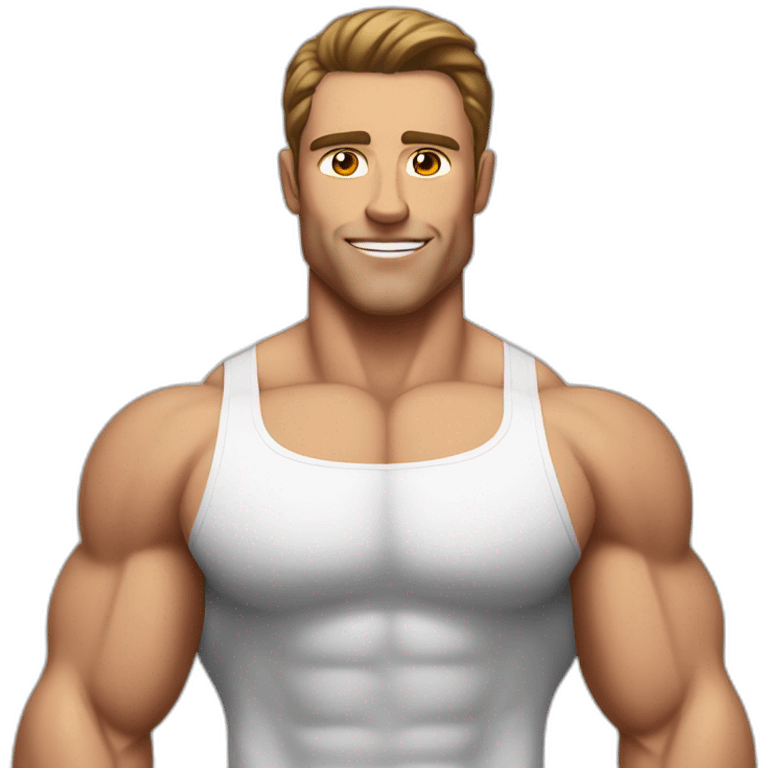 white man, brunette hair, bodybuilder, muscular body emoji