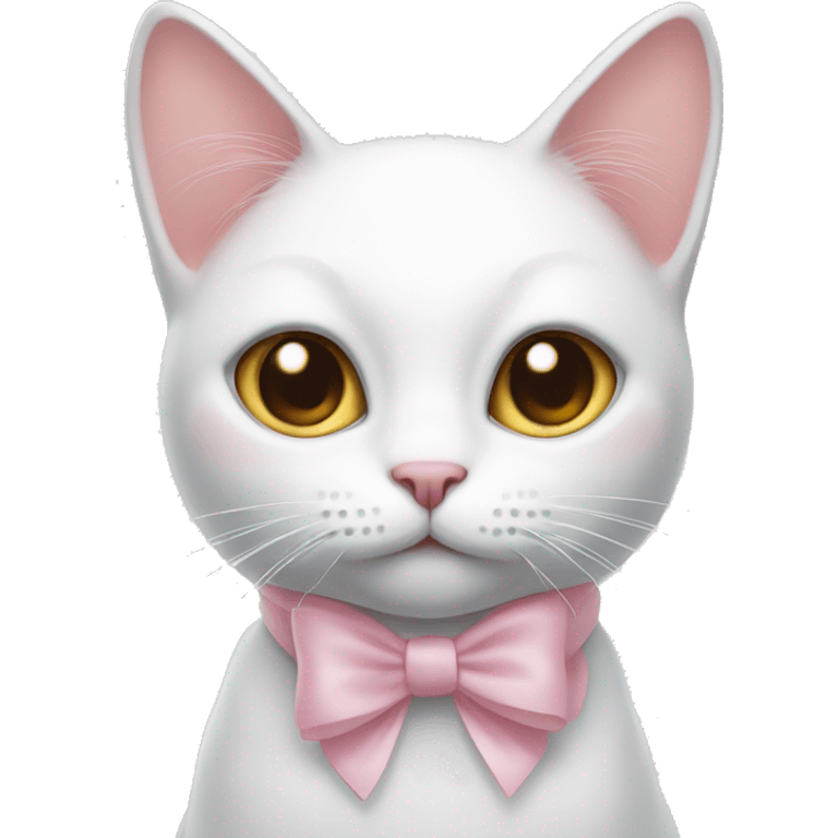 white cat with a light pink bow on its ears emoji