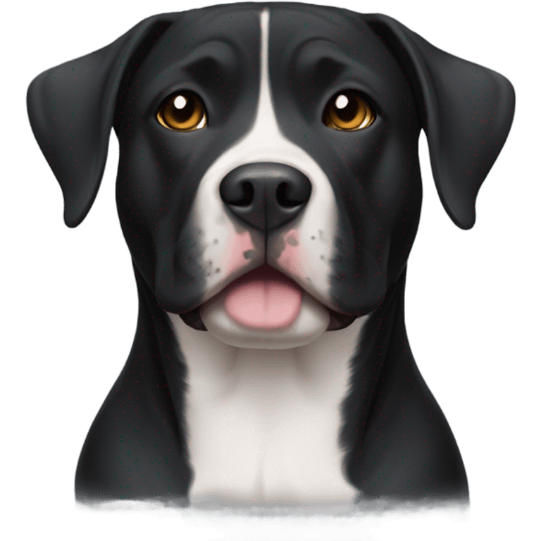 Black pitbull lab mix with white patch on chest emoji