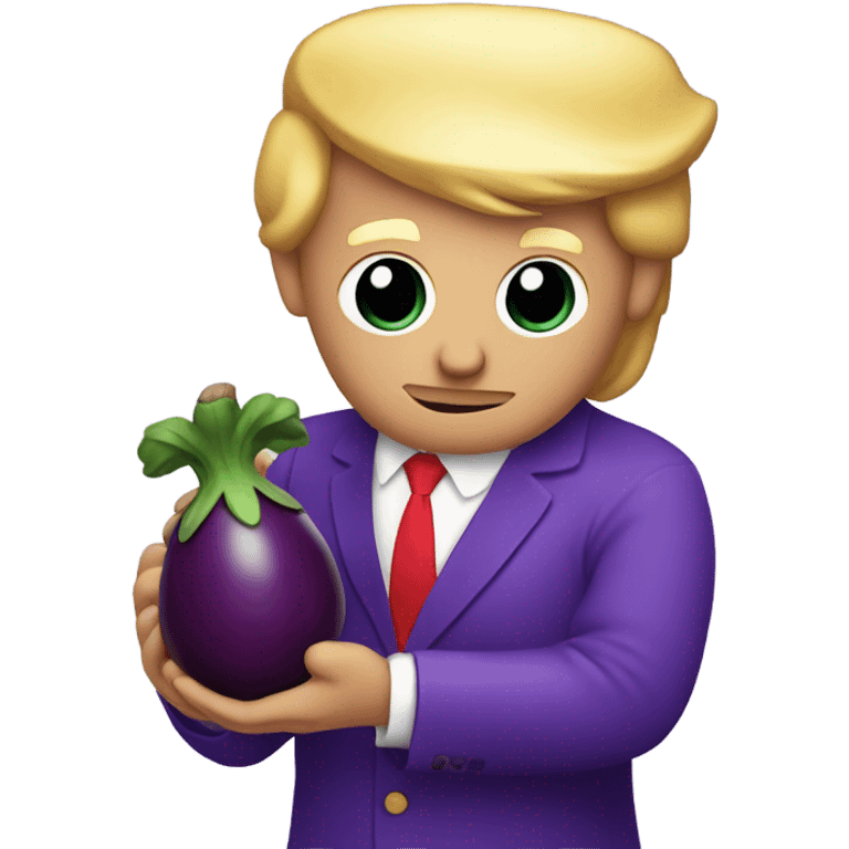 Trump holding a purple eggplant  emoji