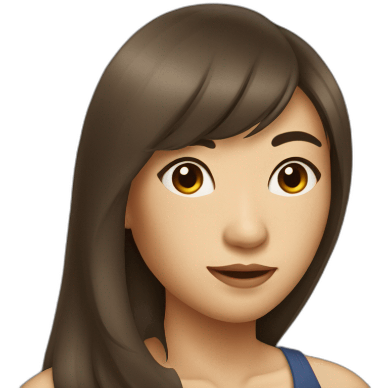 Asian woman with brown long hair, side bangs emoji