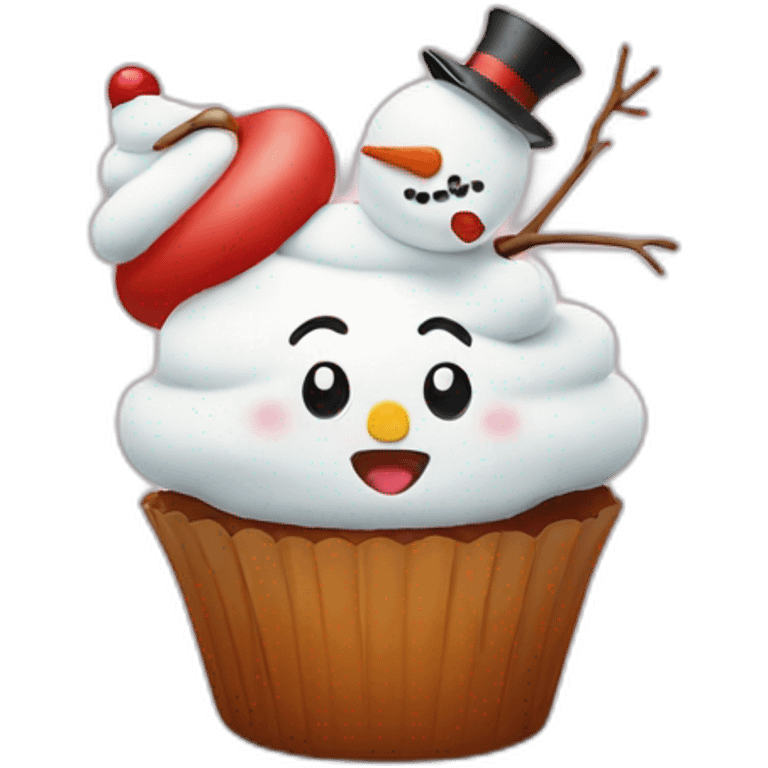 Happy cupcake with a snowman emoji