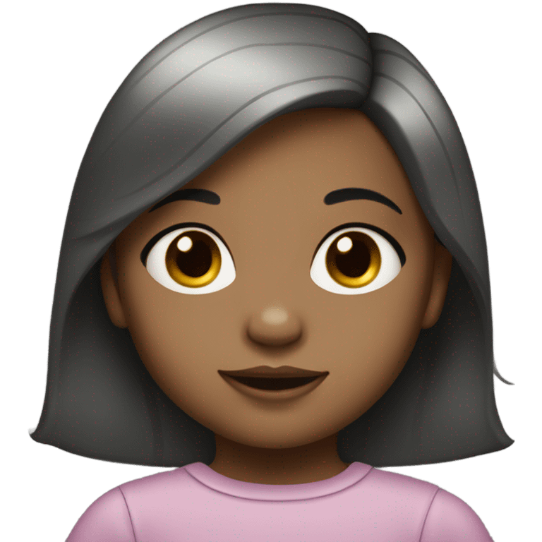 Black haired girl toddler with white skintone. emoji