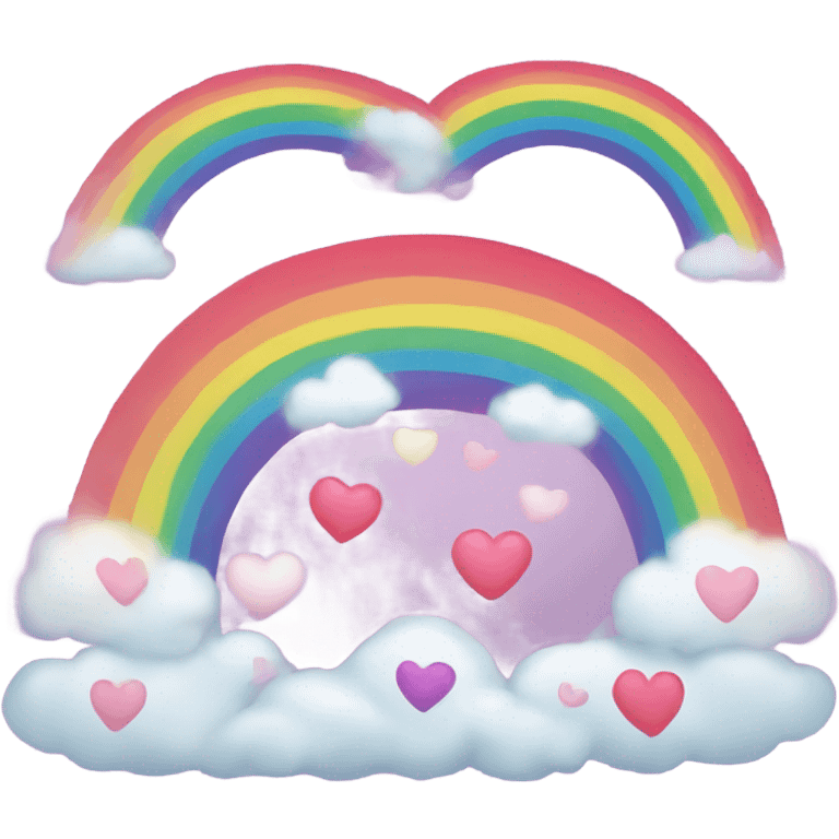 Rainbow with pink hearts at the base of the rainbow emoji