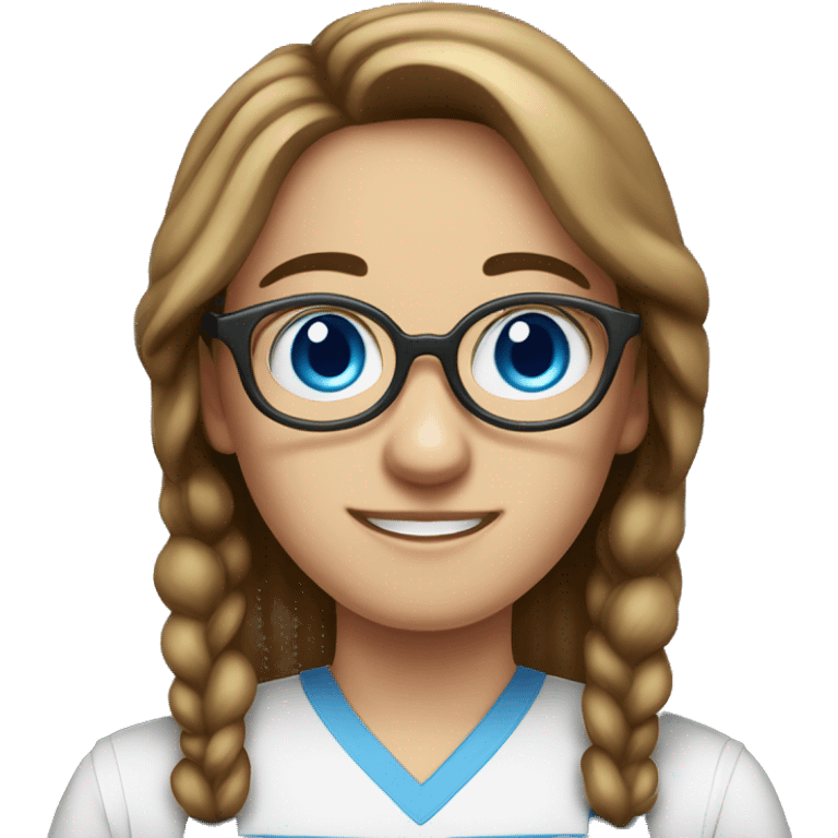 White person girl boy with huge eyeglasses, brown hair, blue eyes, wearing an apron  emoji