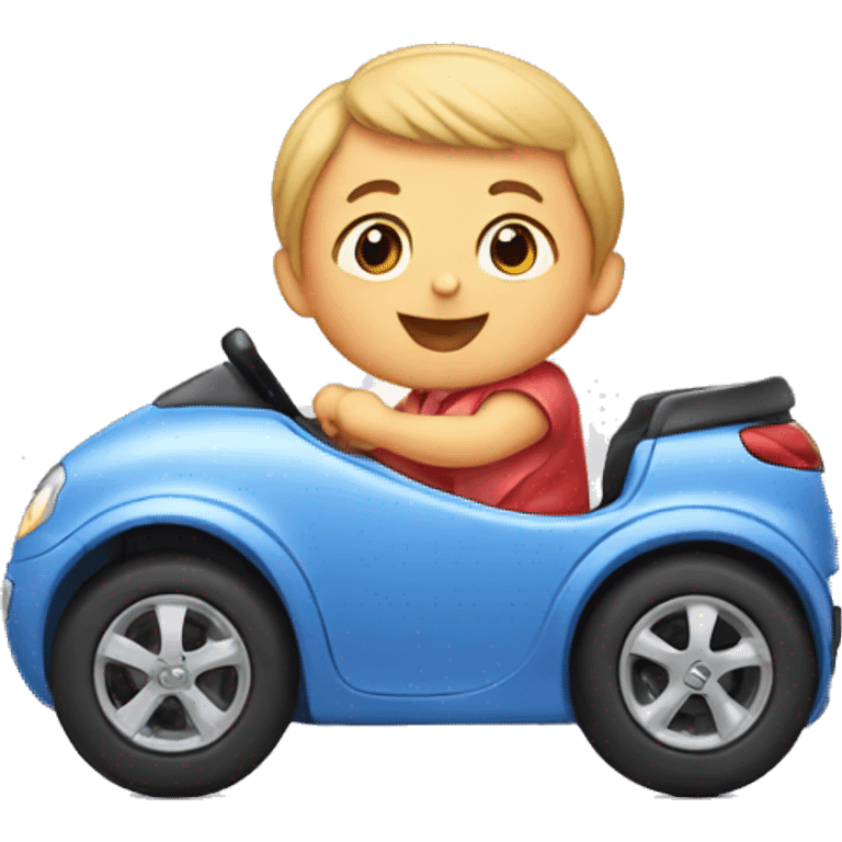 A baby is driving a bobby car emoji