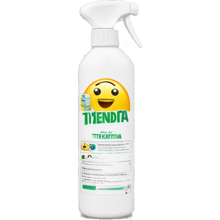 Spray disinfectant with label "tiendita" emoji