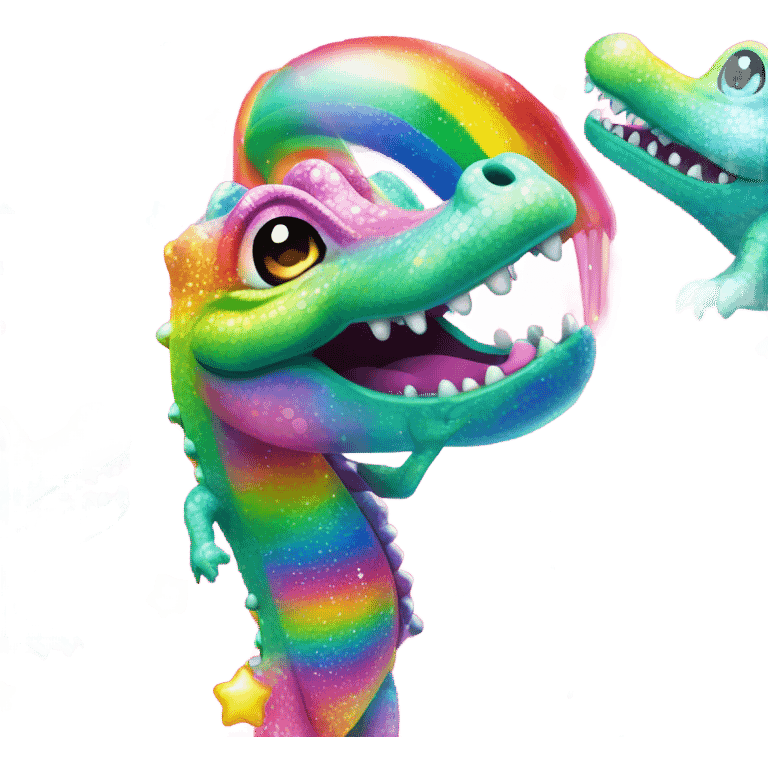 Lisa Frank sparkle rainbow cute alligator  emoji