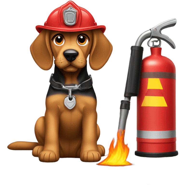 A Bloodhound puppy dog is a fireman! emoji