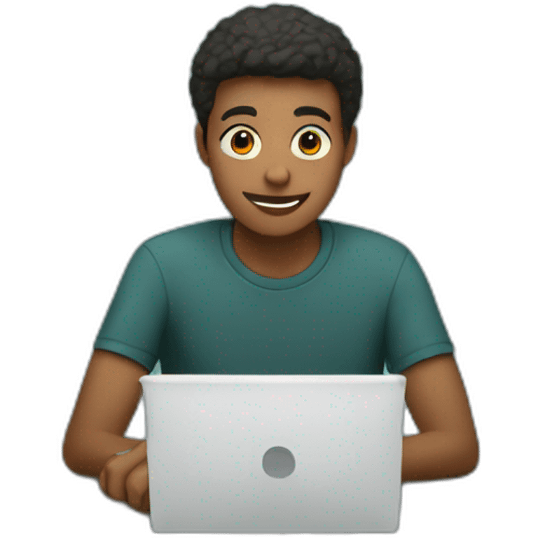 A teenager in front of a computer with money around him emoji