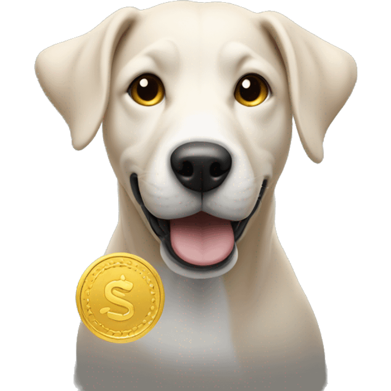 a dog holding solana coin emoji