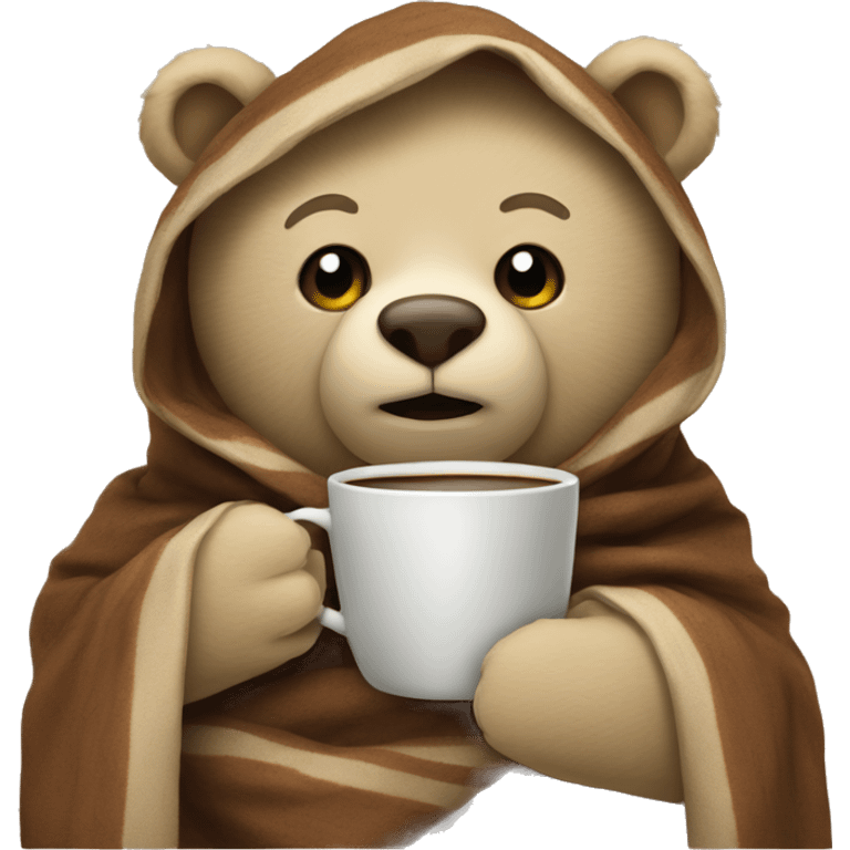 Wrapped in a blanket bear holding a cup of coffee emoji