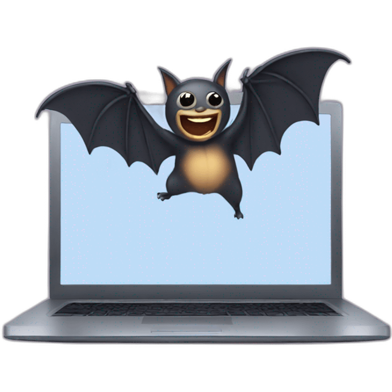 a silly bat using a laptop emoji