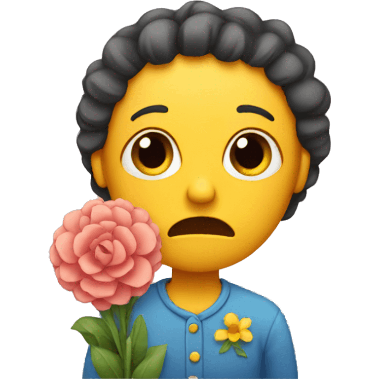 Sad emoji holding flowers  emoji