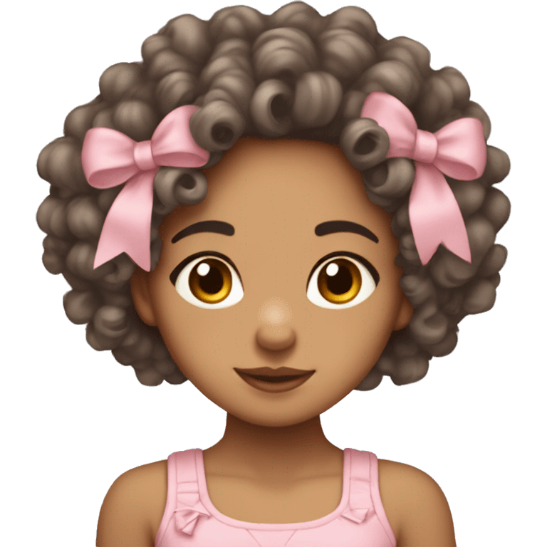 Lightskin girl with medium length curly hair and bows emoji