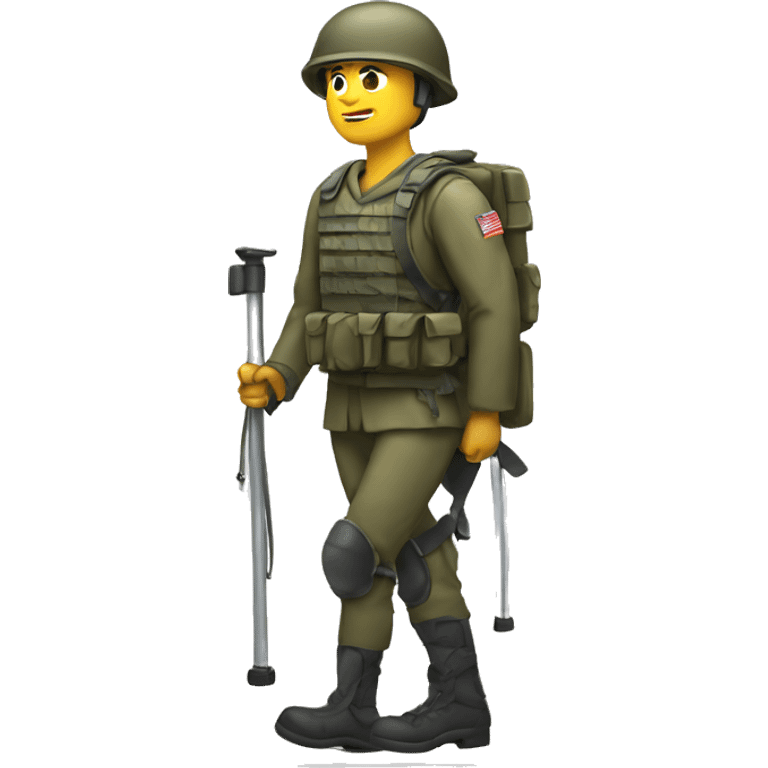 a soldier with bad legs on crutches emoji