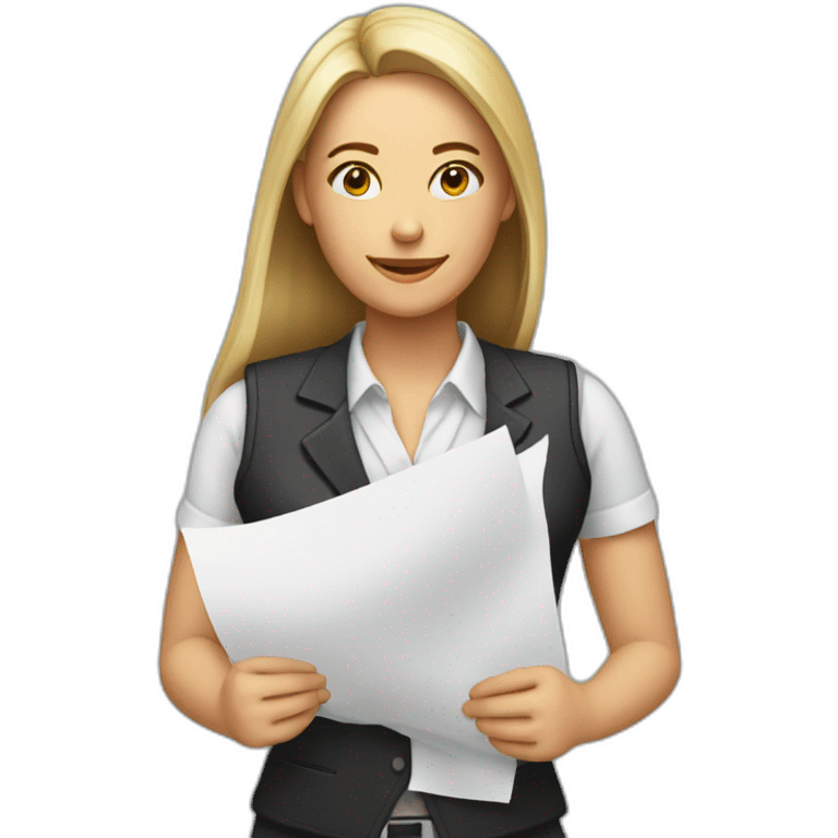 woman professional vest holding paper emoji