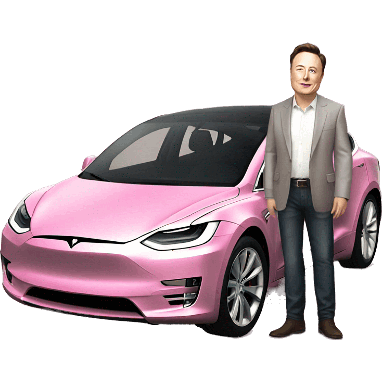 Elon musk standing next to a pink Tesla emoji