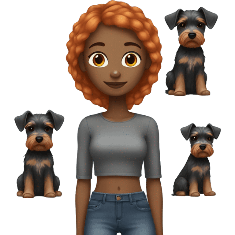 Black girl with ginger hair with mini schnauzer  emoji