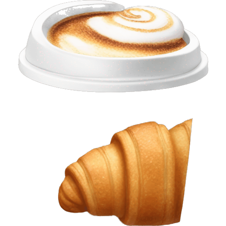 Disposable cup with cappuccino and croissant emoji