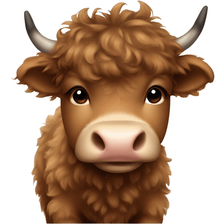 brown fluffy baby scottish cow with a small bow on head emoji