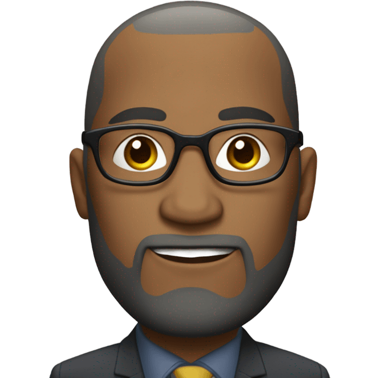 Dwayne d-train Hunter  with small round face and suit and glasses and buzz cut and small black eyes and small gray beard and small black eyes and wrinkled forehead emoji