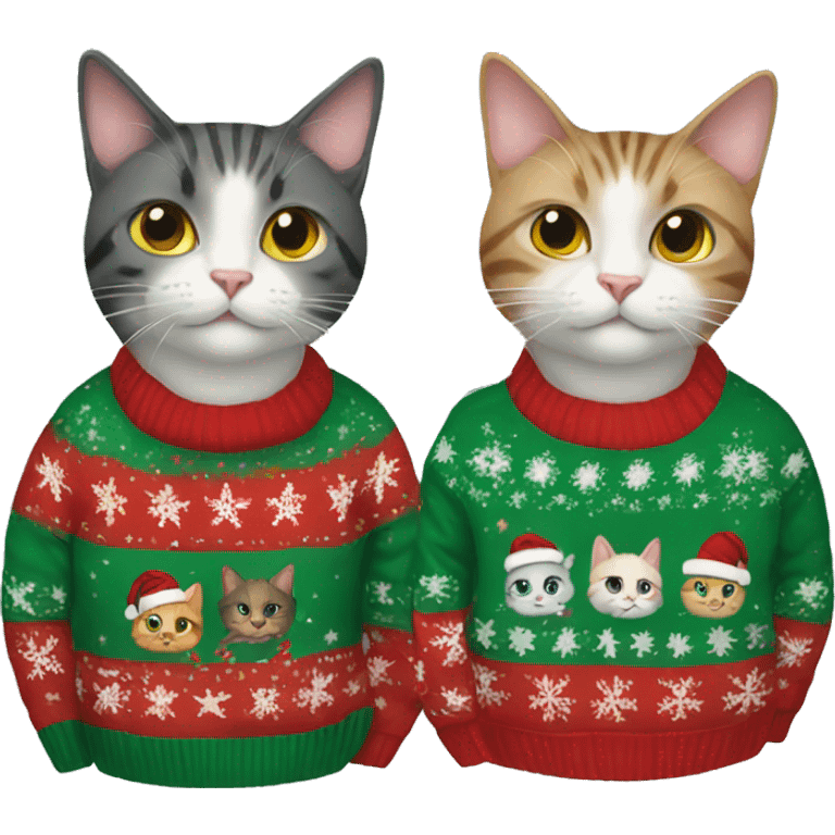 four cats wearing Christmas sweaters emoji