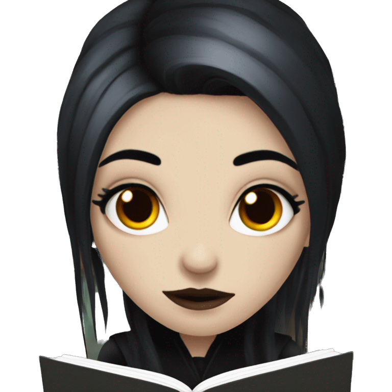 goth girl with black and red hair reading a book emoji