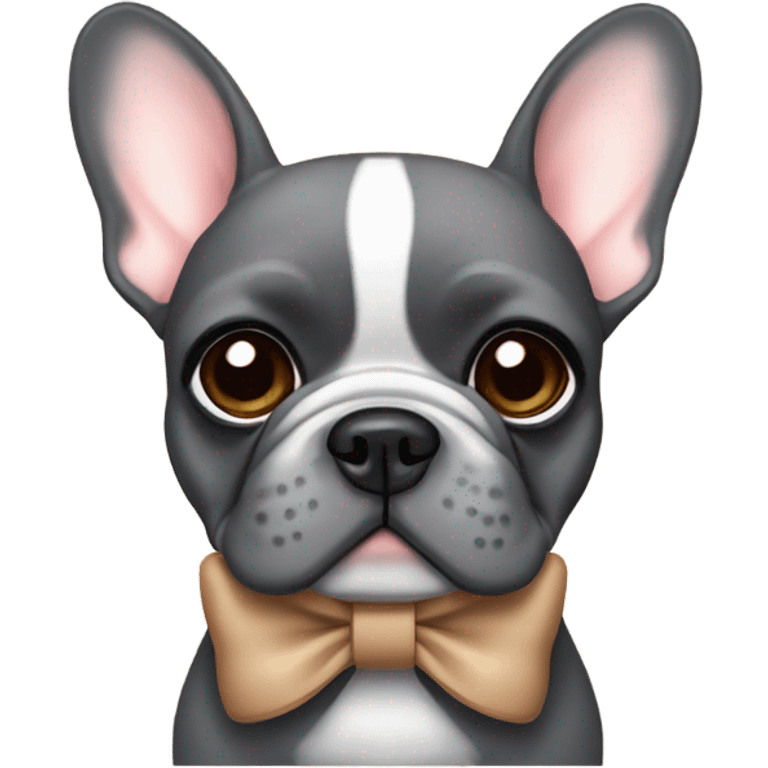 Cute aesthetic dark gray and light brown French bull dog with a bow emoji