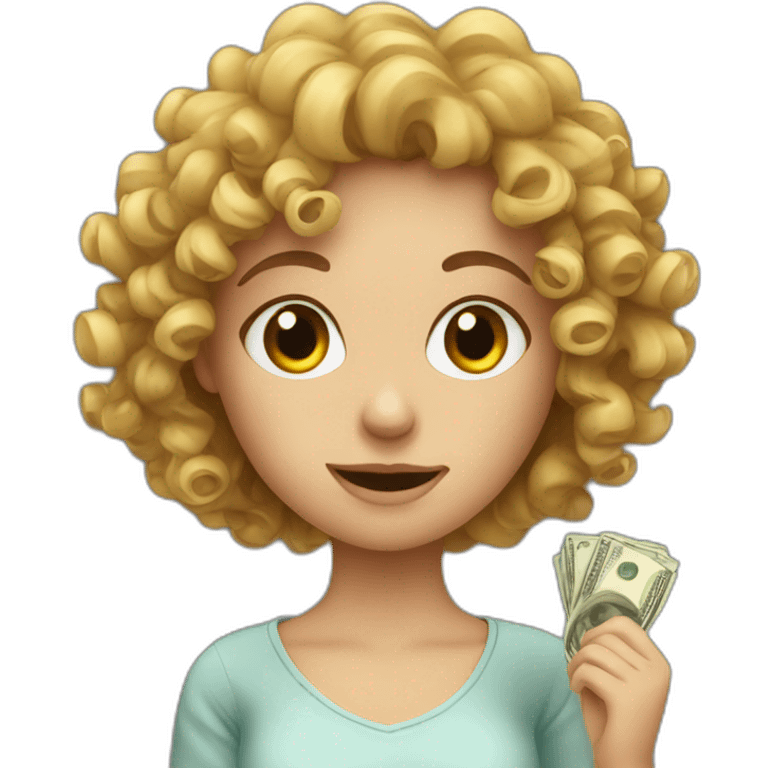 Curly European Girl and money emoji