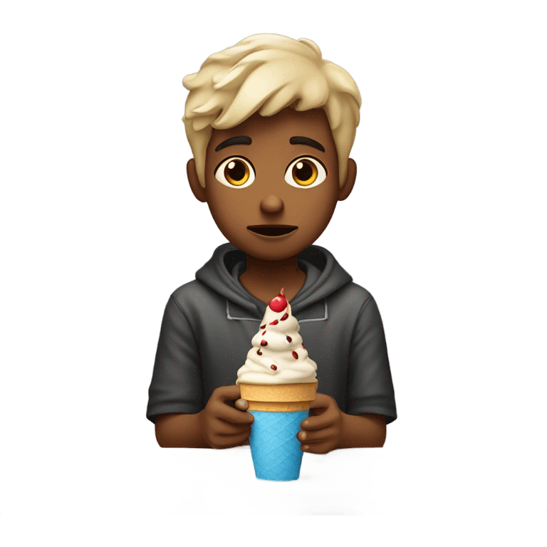 Sad boy eating an ice cream Sunday emoji