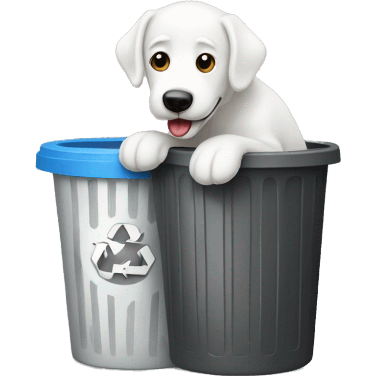 White doodle getting in trash can emoji